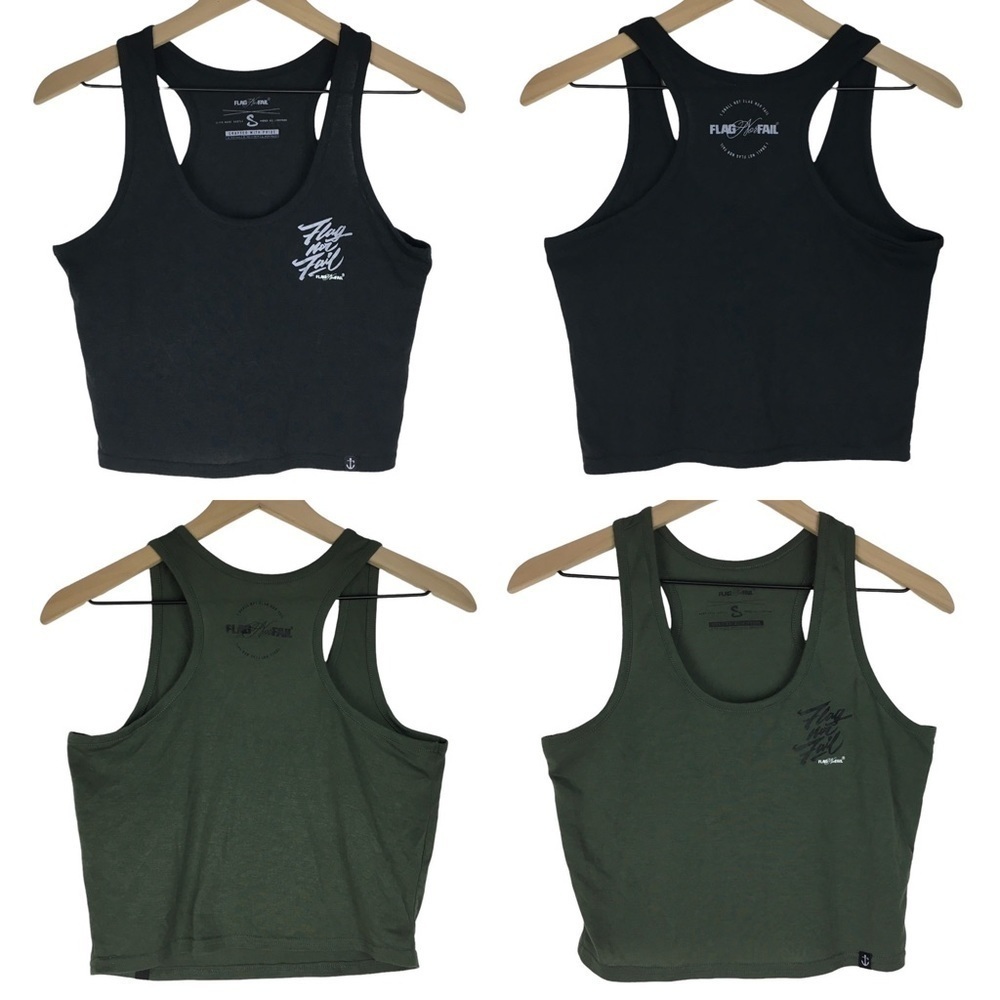 FLAG NOR FAIL Crop Tank Tops Set of 2 Racerback Athleisure Workout Size Small